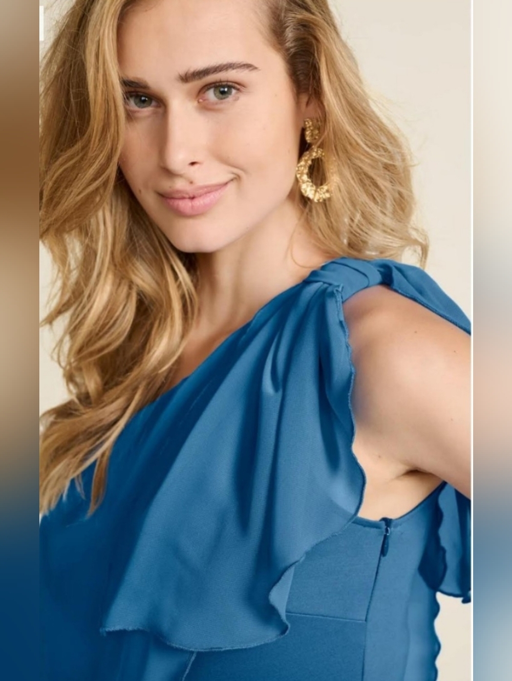 NWT VENUS One-Shoulder Blue Chiffon Bow Top - Picture 2 of 6